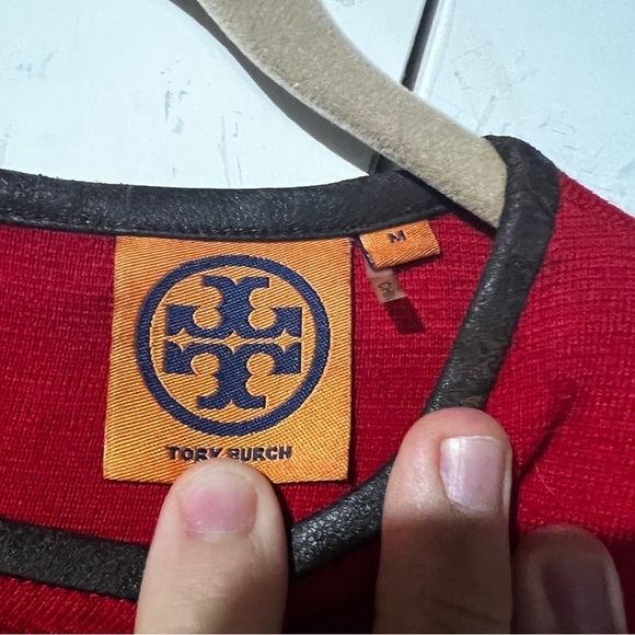 Tory Burch Sheath Dress “Violet” Knee-Length Leather Piping Size Medium - Picture 5 of 13